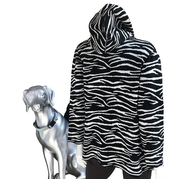 Westbound Petites Zebra Print Open Front Acrylic Cardigan Black White Women's PS - Picture 3 of 7